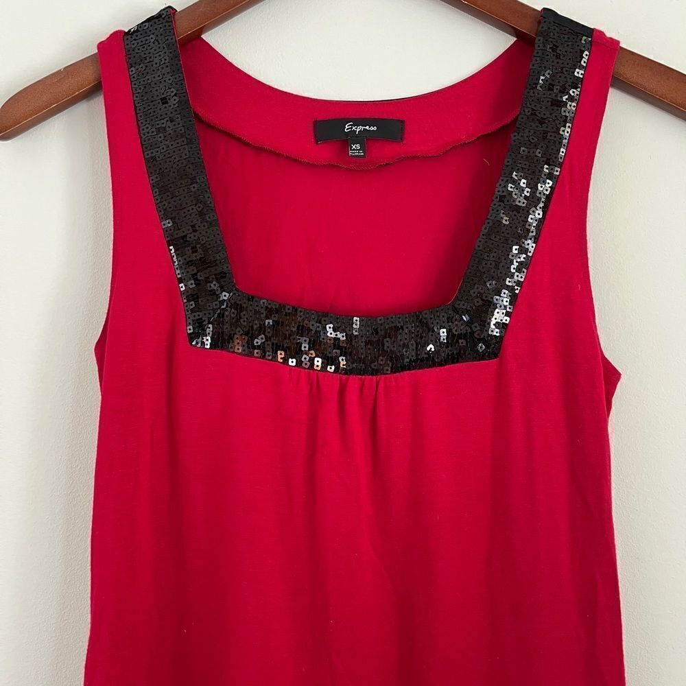 Express Red Tunic With Black Sequin Trim | Size Xs - image 5